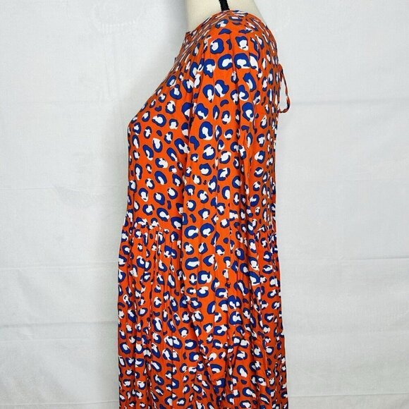 NWOT Graceatwood The Drop Fire Red Animal Print Tie Neck Dress Sz M - Picture 6 of 11